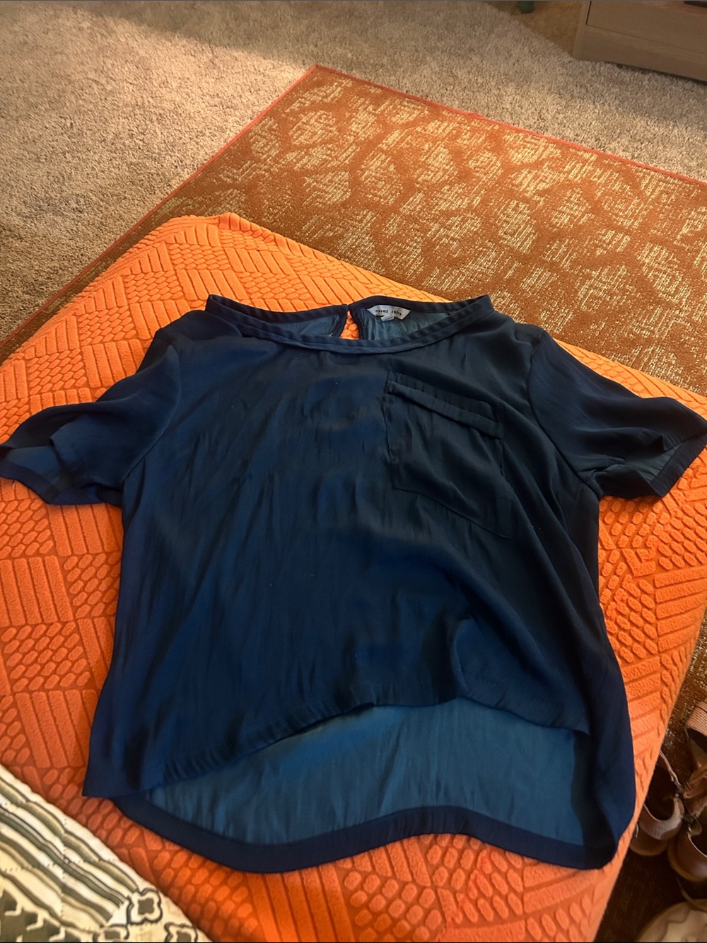 Women's Navy Short-Sleeve Blouse with Pocket - Unbranded